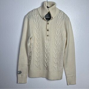 Parasuco white cable knit sweater blend of silk wool angora nylon acrylic size M